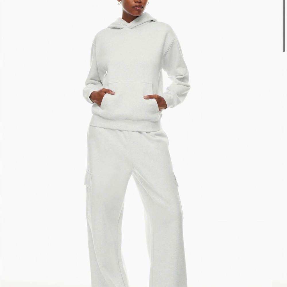 TNA Cozy Fleece Hoodie and cargo sweatpants in Light Gray